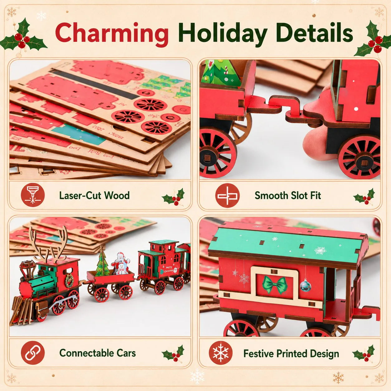 DIY Christmas Wooden Train 3D Puzzle Kit – product image 4
