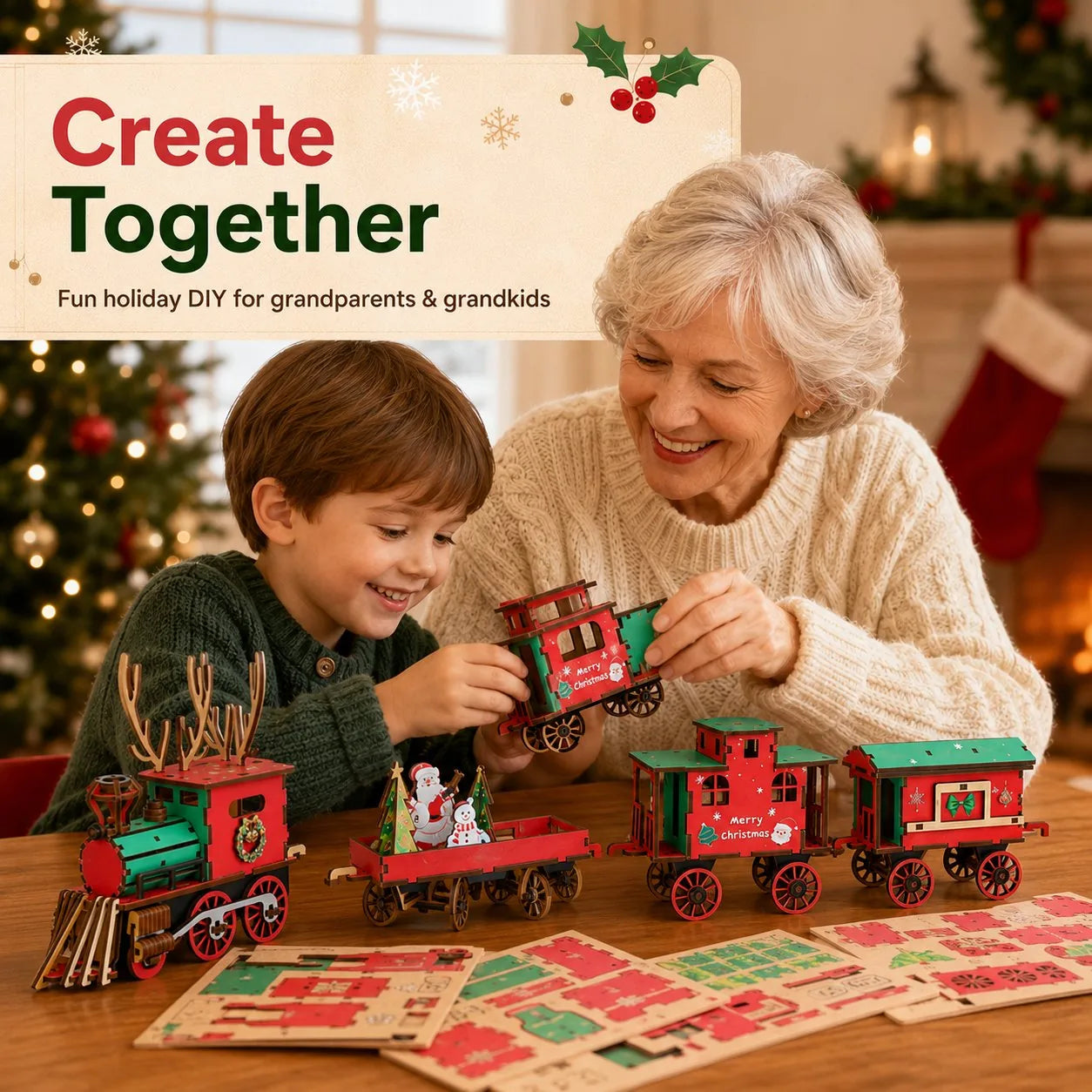 DIY Christmas Wooden Train 3D Puzzle Kit – product image 5