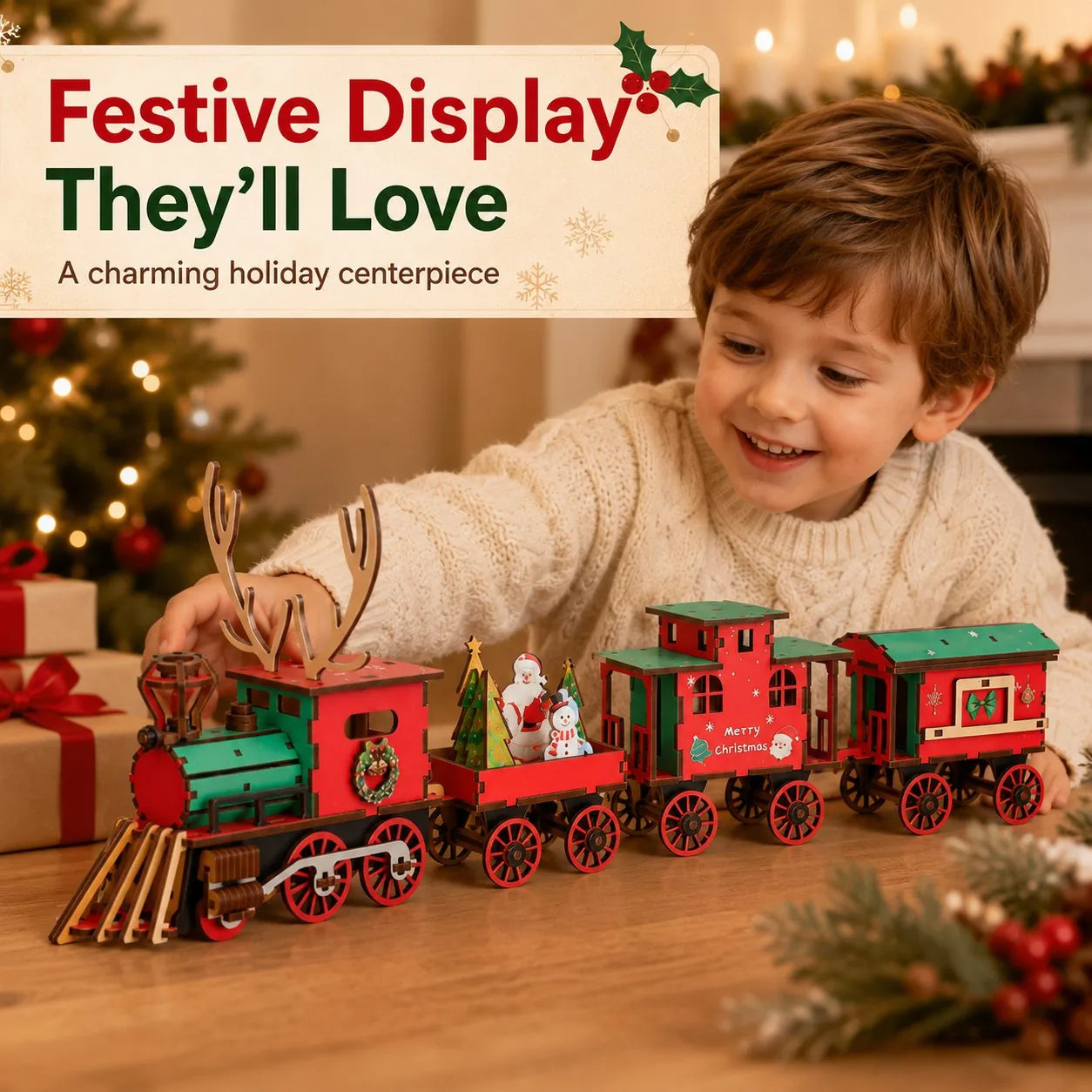DIY Christmas Wooden Train 3D Puzzle Kit – product image 6
