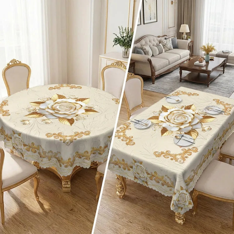 Water-Resistant Gold Rose Tablecloth – product image 2
