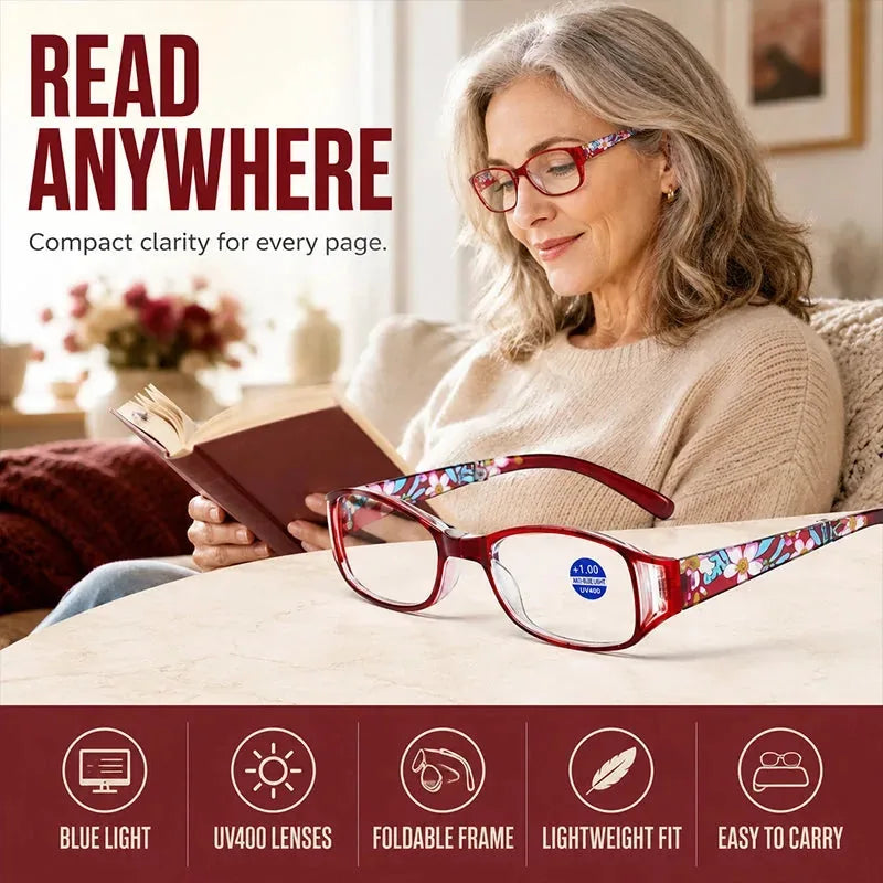 Foldable Floral Reading Glasses with Protective Case