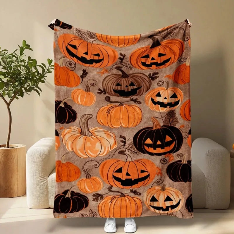 Halloween Pumpkin Flannel Throw Blanket