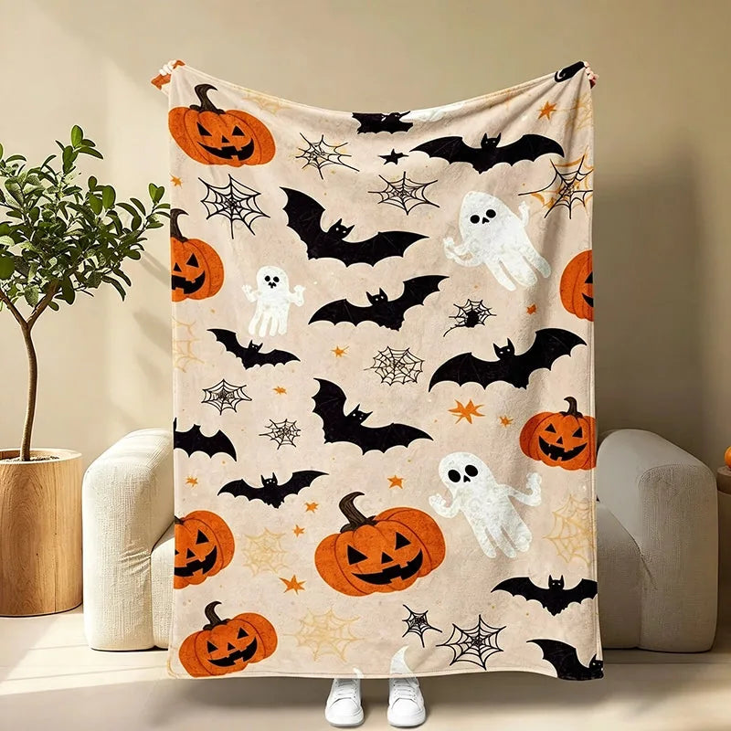 Halloween Pumpkin Flannel Throw Blanket