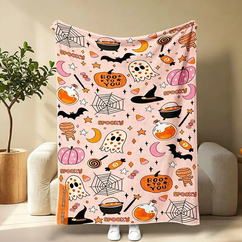 Halloween Pumpkin Flannel Throw Blanket