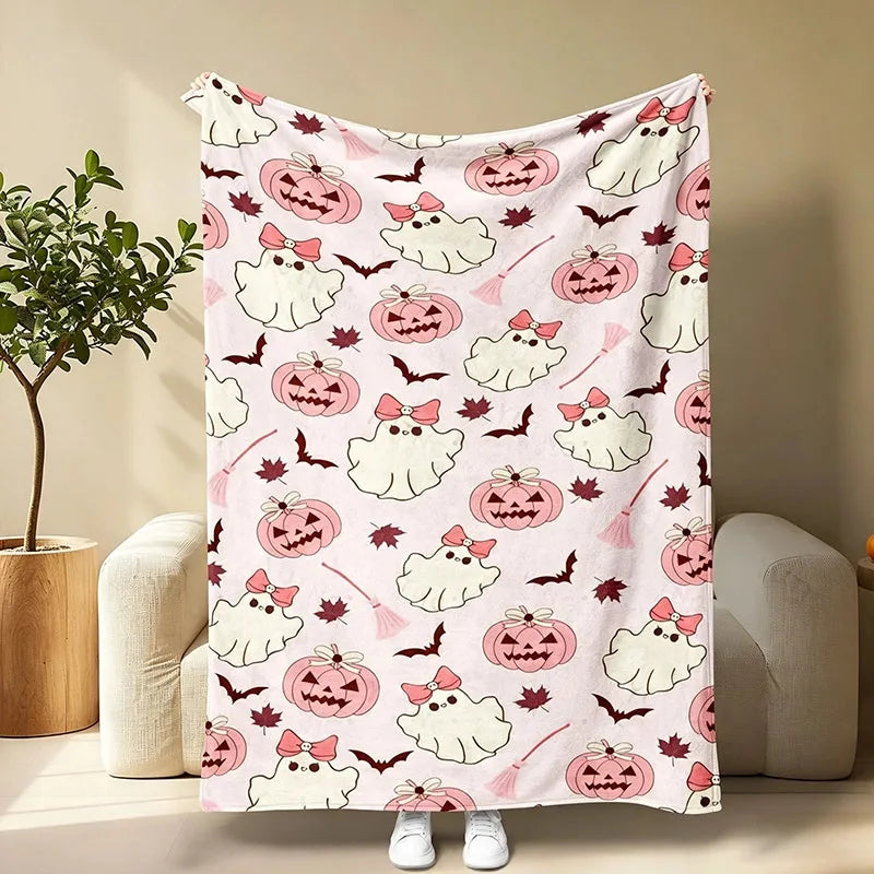 Halloween Pumpkin Flannel Throw Blanket