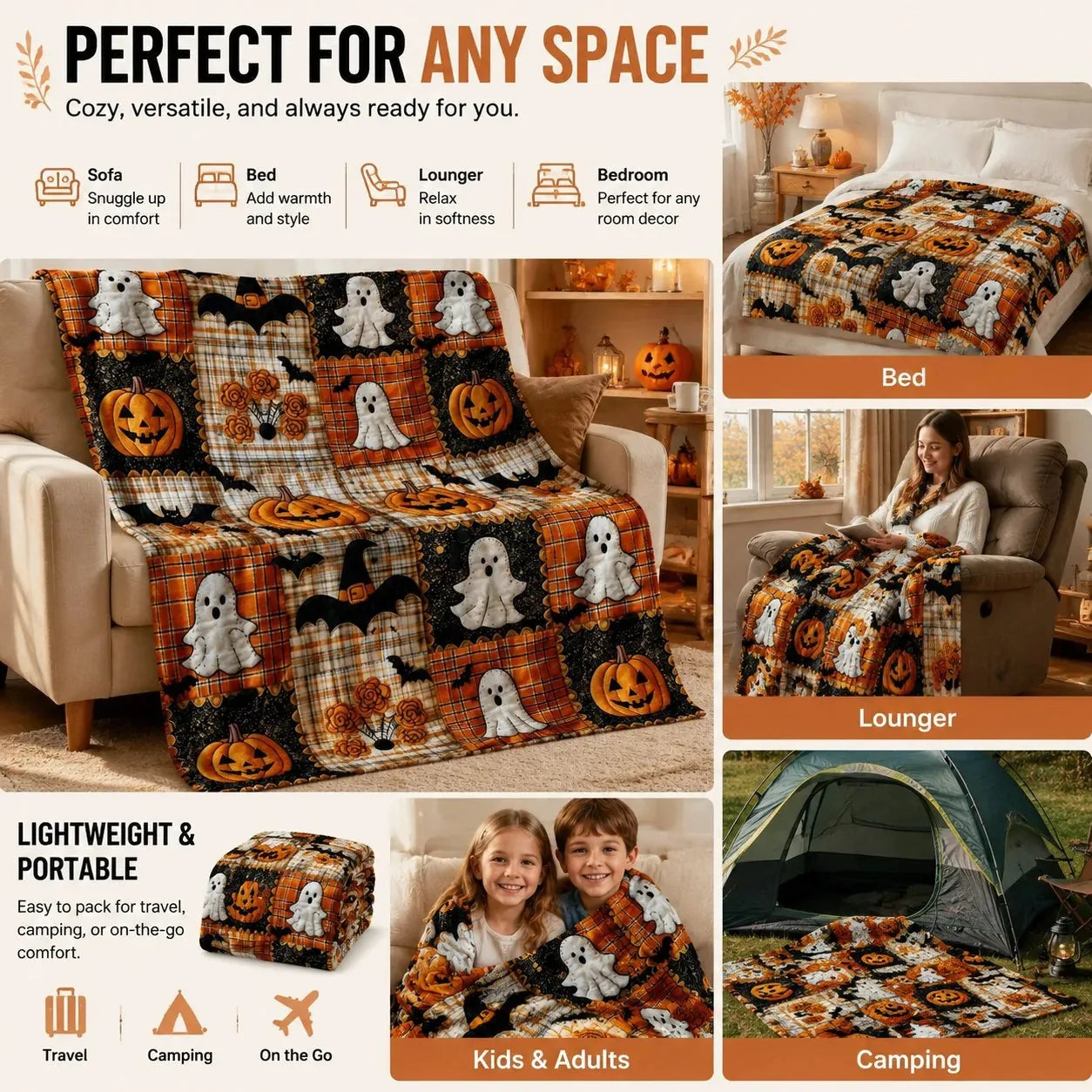 Halloween Pumpkin Flannel Throw Blanket – product image 1