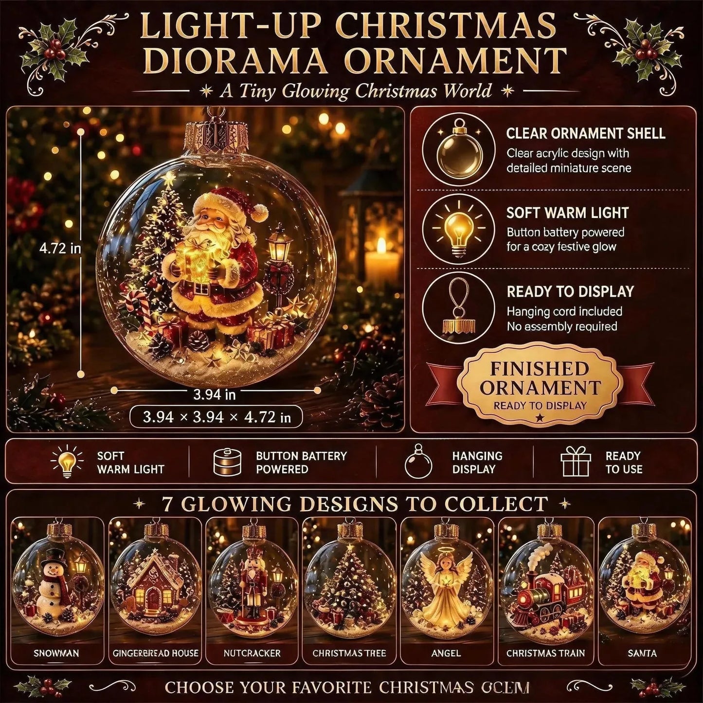 Lighted Christmas Diorama Globe Ornament – product image 5