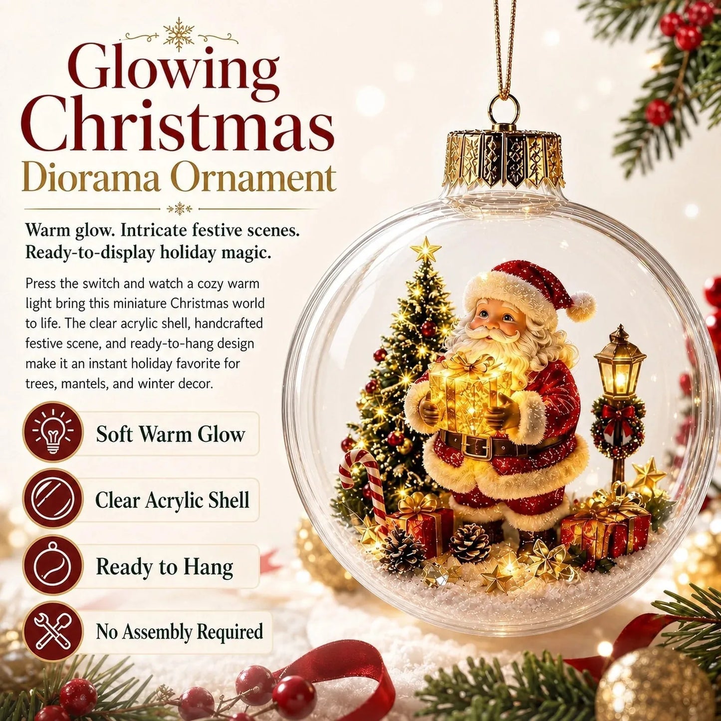 Lighted Christmas Diorama Globe Ornament – product image 7