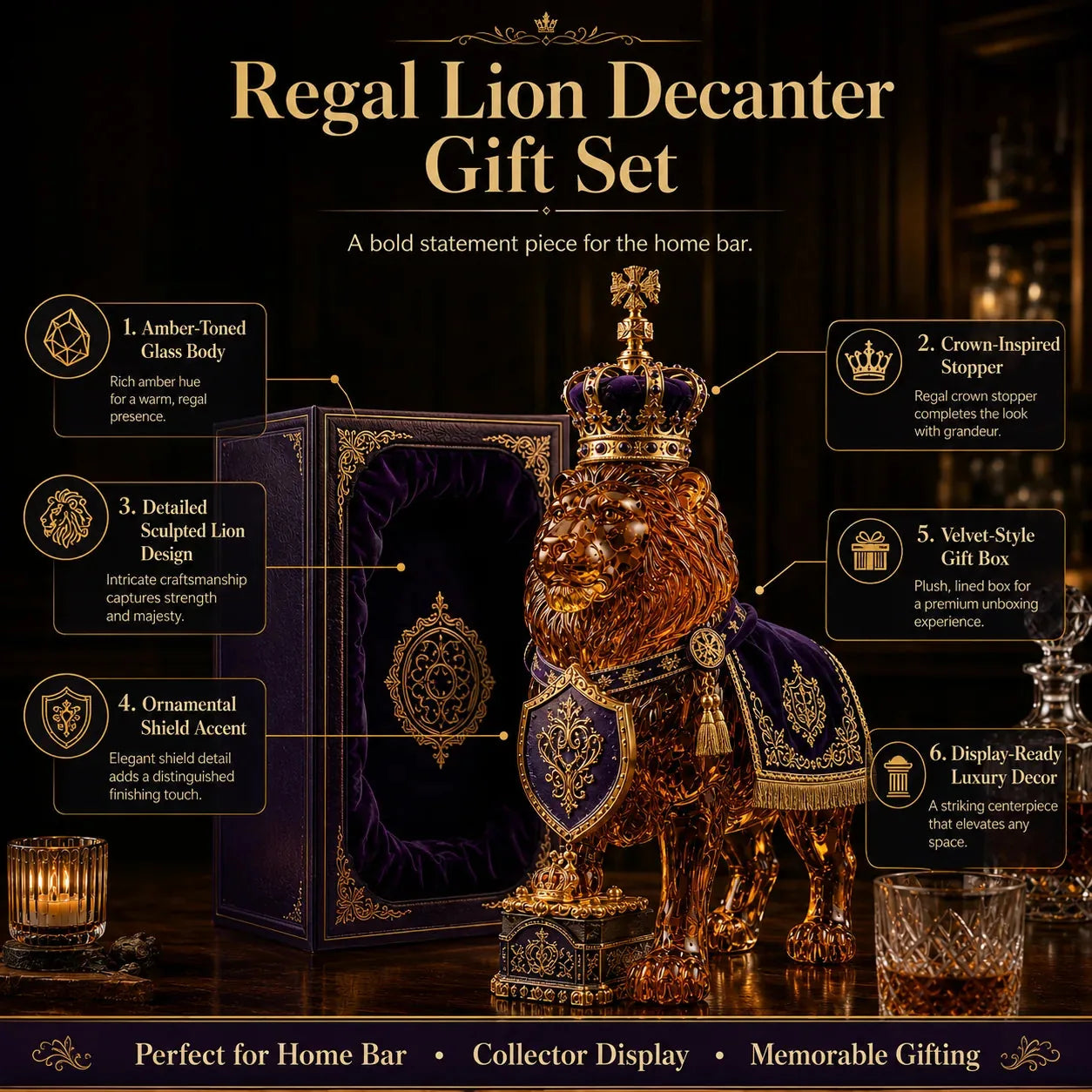 Royal Lion Glass Whiskey Decanter Set – product image 3