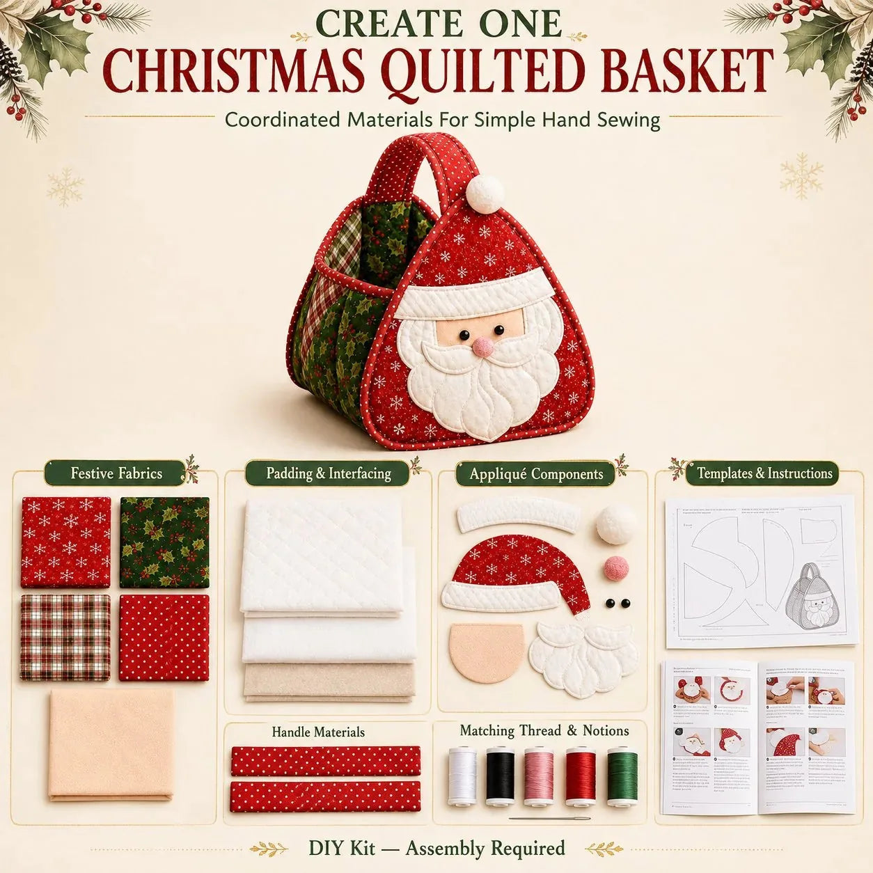 Christmas Character Quilted Carry Basket DIY Kit – product image 1
