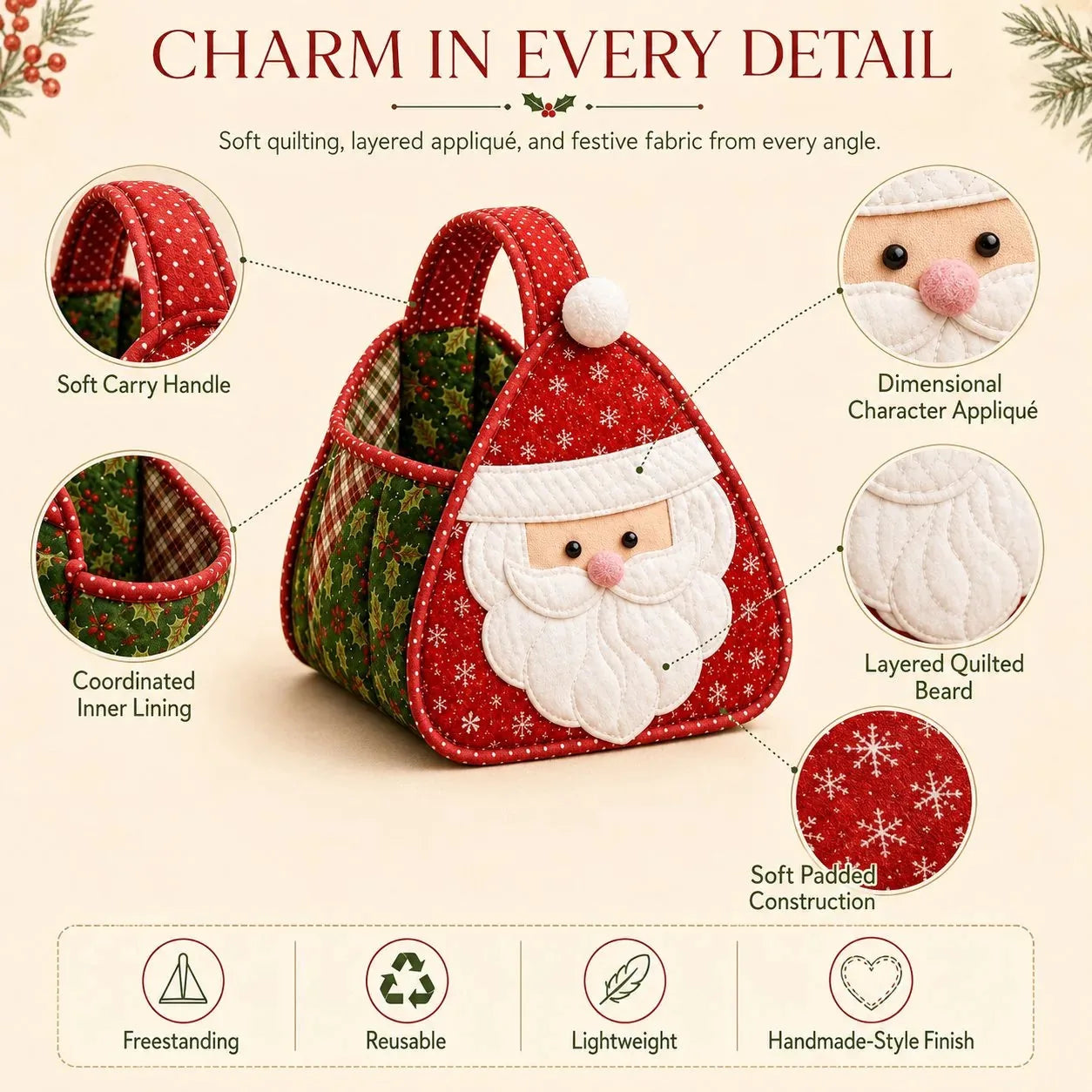 Christmas Character Quilted Carry Basket DIY Kit – product image 2