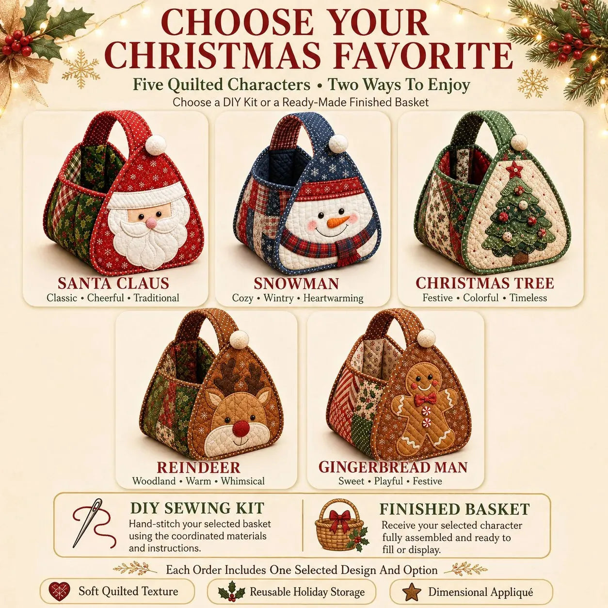 Christmas Character Quilted Carry Basket DIY Kit – product image 6
