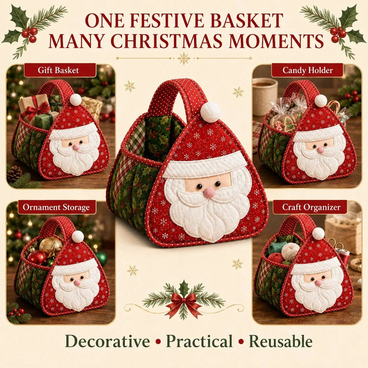 Christmas Character Quilted Carry Basket DIY Kit – product image 7
