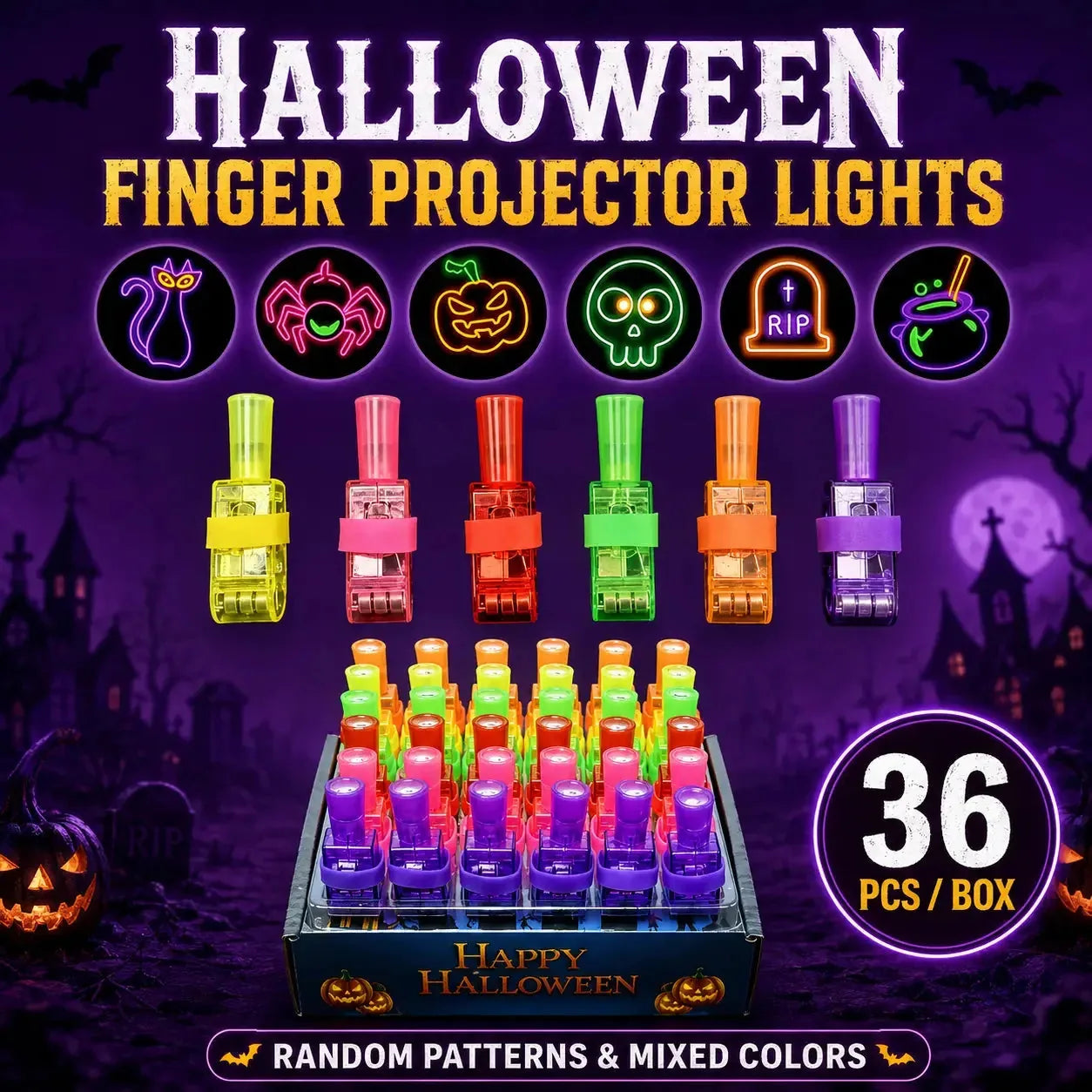 Halloween LED Finger Projector Rings – 20-Piece Party Set – product image 5
