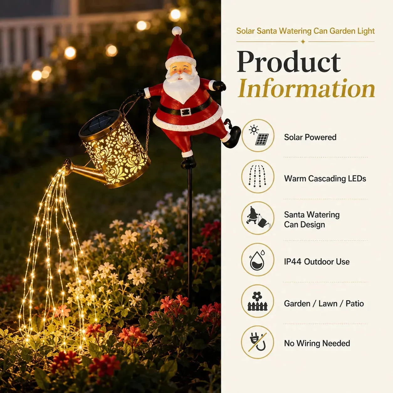 Solar Santa Watering Can Christmas Garden Light – product image 2
