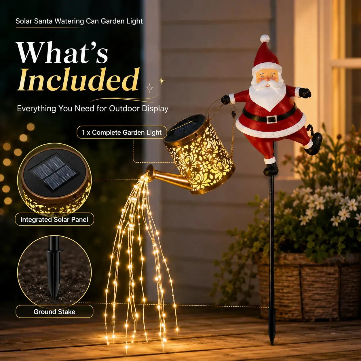 Solar Santa Watering Can Christmas Garden Light – product image 3
