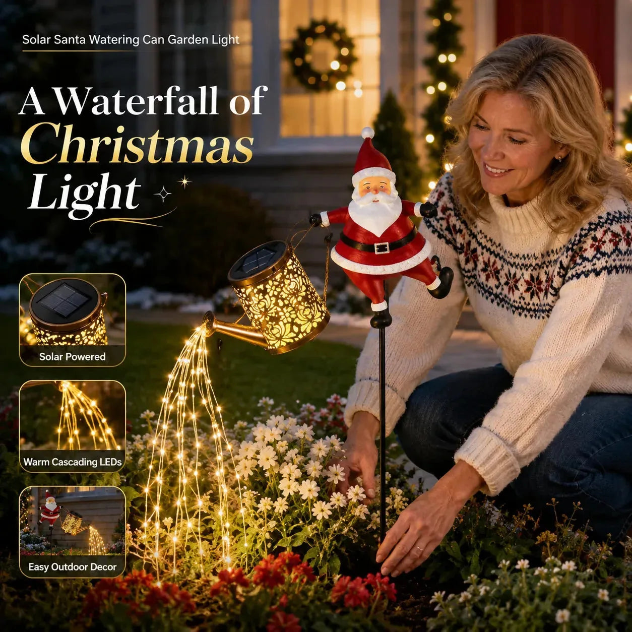 Solar Santa Watering Can Christmas Garden Light – product image 4