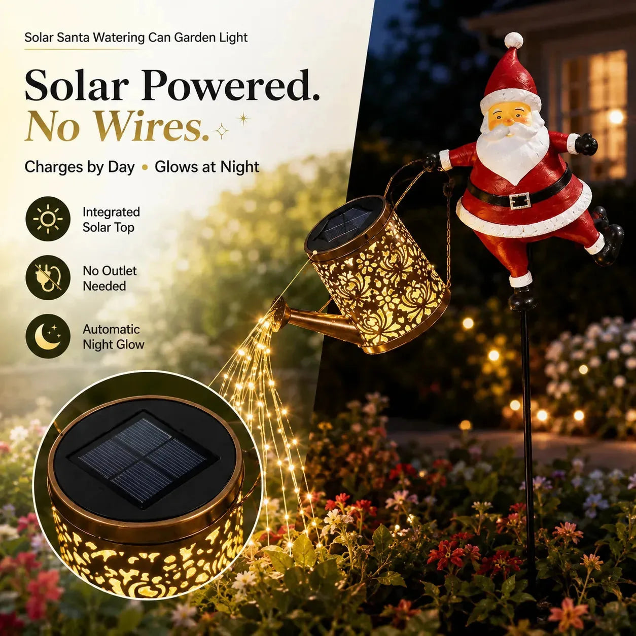 Solar Santa Watering Can Christmas Garden Light – product image 5