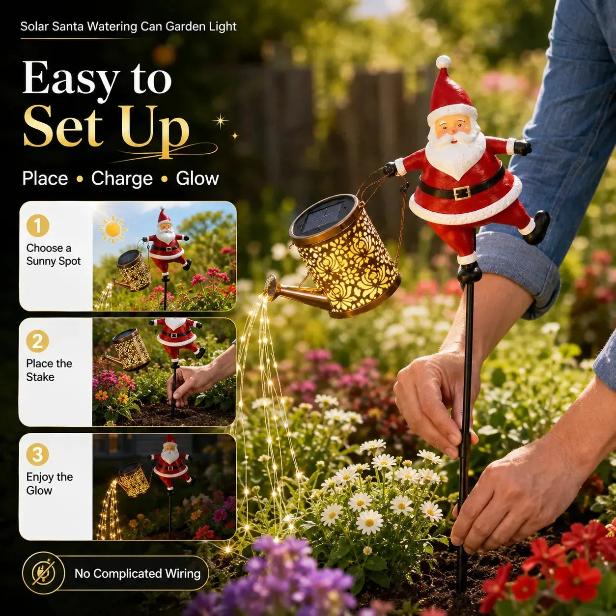 Solar Santa Watering Can Christmas Garden Light – product image 7