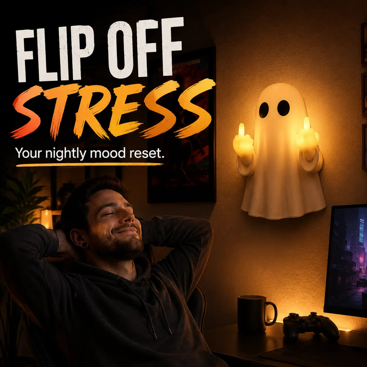 Middle-Finger Ghost LED Halloween Ambient Light – product image 3