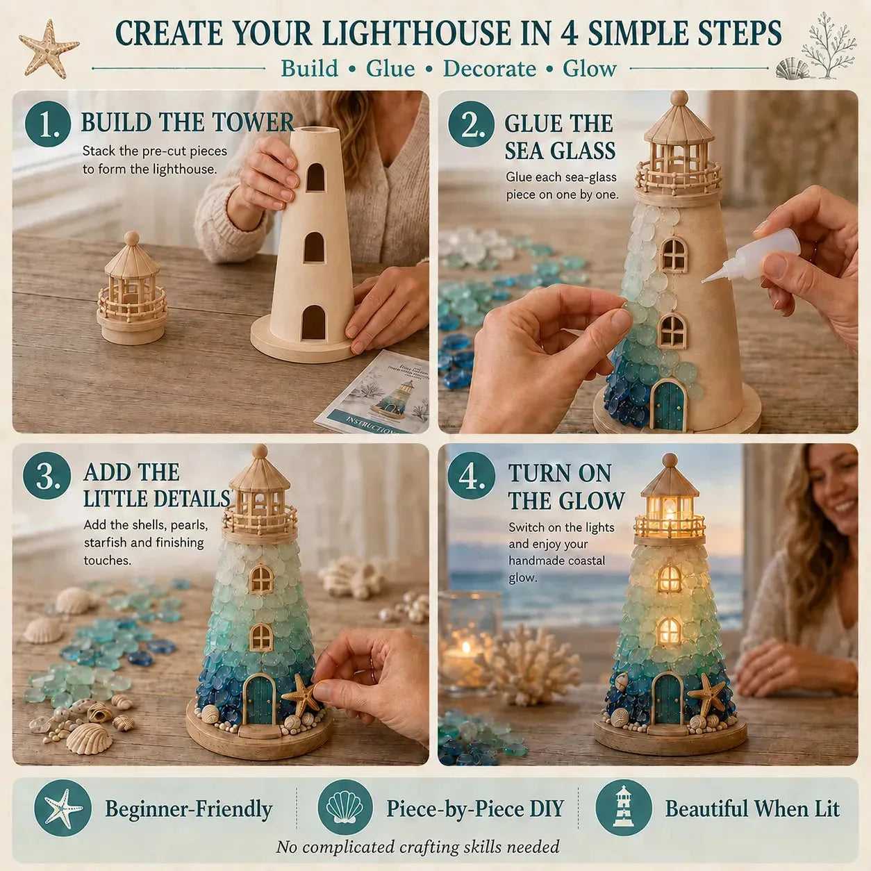 DIY Light-Up Sea Glass Lighthouse Craft Kit – 15 Designs – product image 8