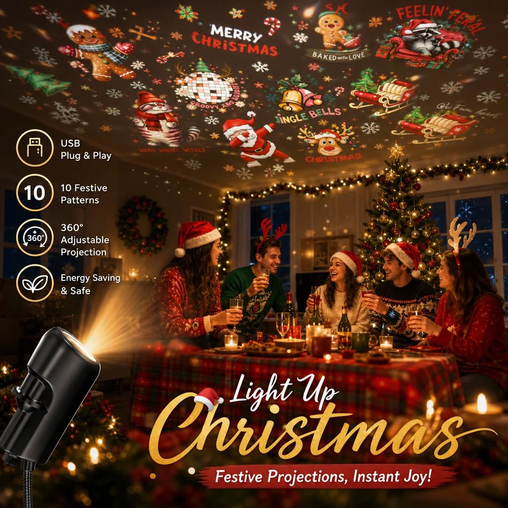 Plug-and-Play Christmas Projector with 10 Festive Scenes – image 2