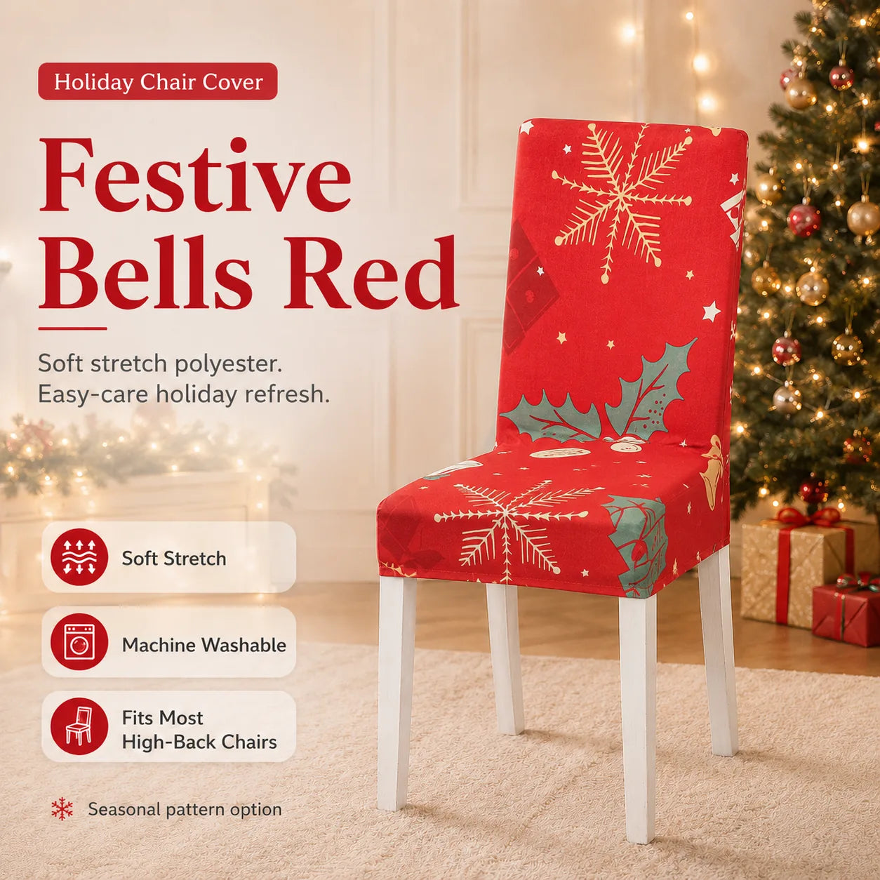 Christmas Stretch Dining Chair Cover – 6 Festive Designs – product image 1