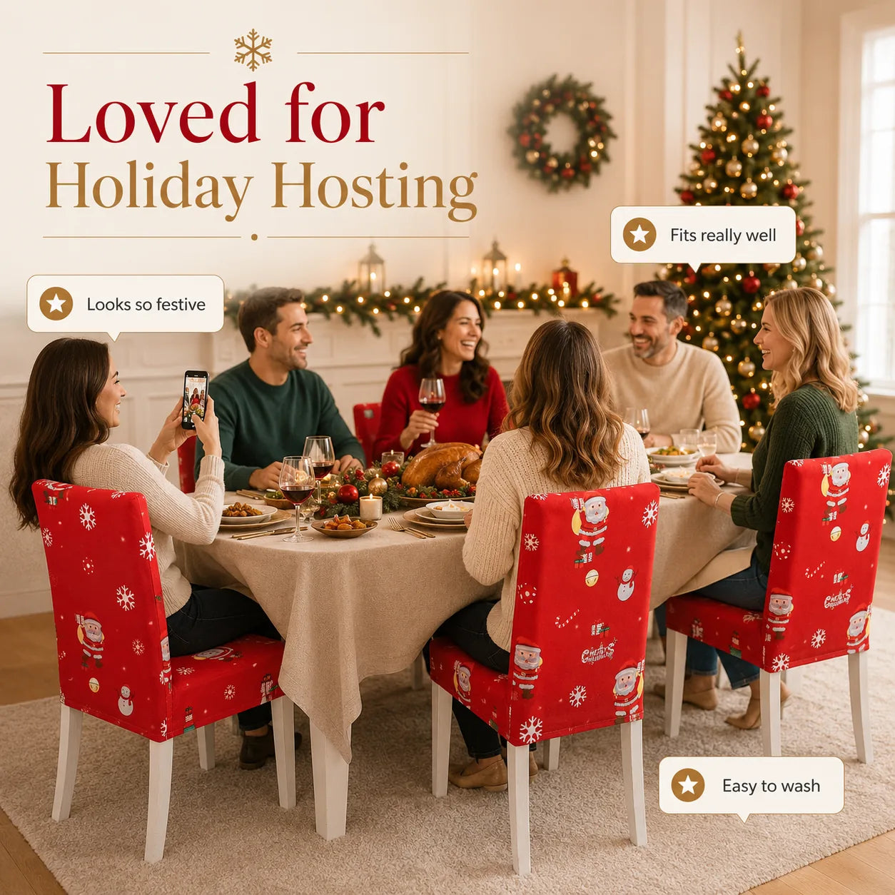 Christmas Stretch Dining Chair Cover – 6 Festive Designs – product image 3