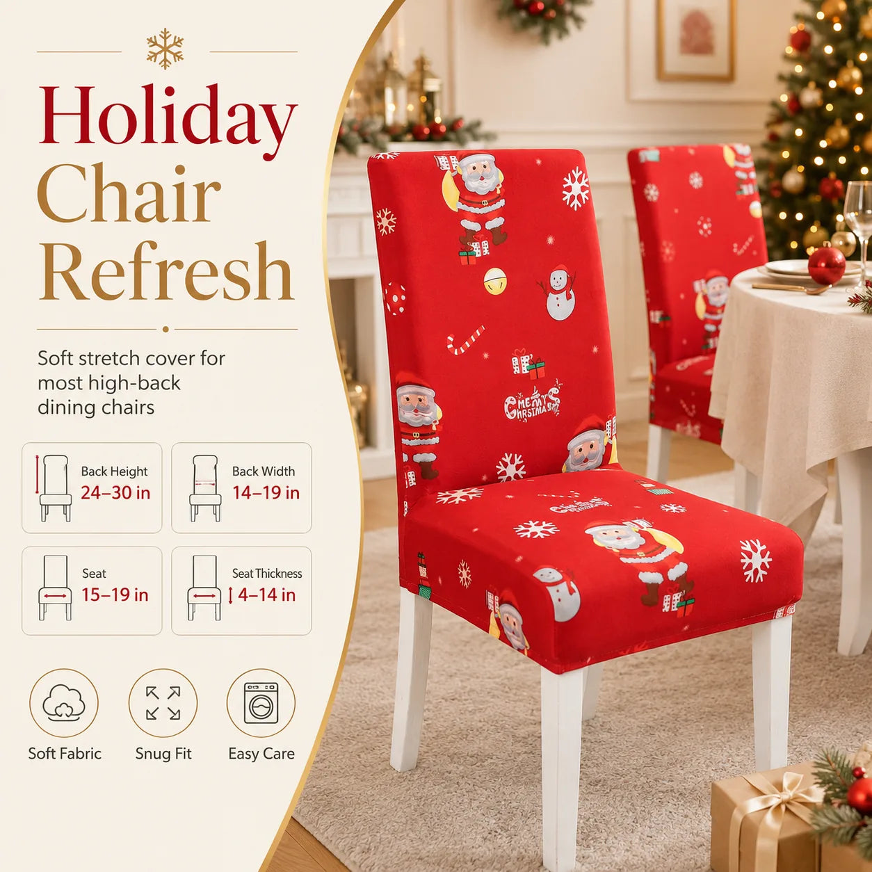 Christmas Stretch Dining Chair Cover – 6 Festive Designs – product image 4