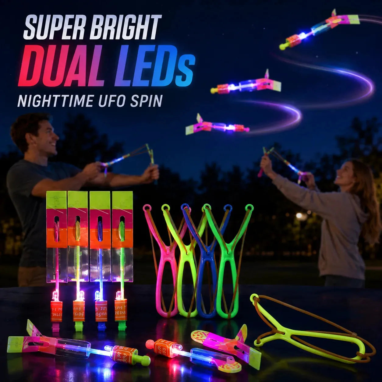LED Slingshot Helicopter Flyers – 10-Piece Night Set – product image 2