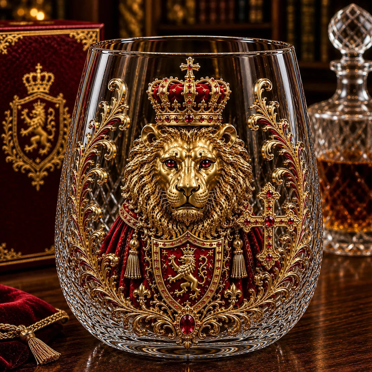 3D Crowned Lion Crystal Whiskey Glass – product image 2