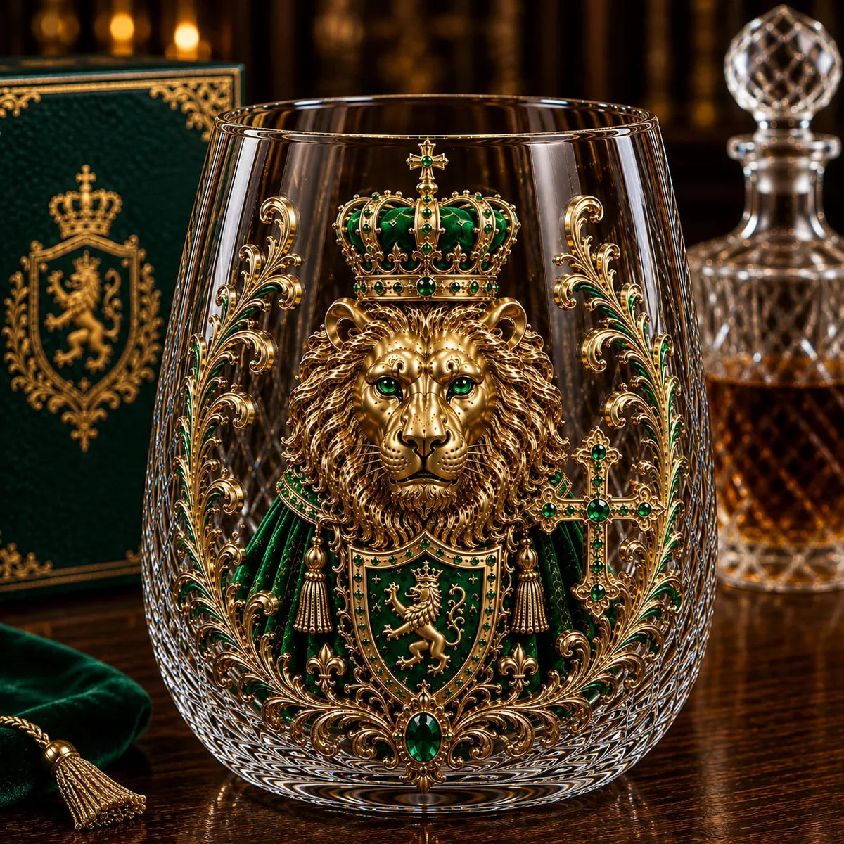 3D Crowned Lion Crystal Whiskey Glass – product image 7