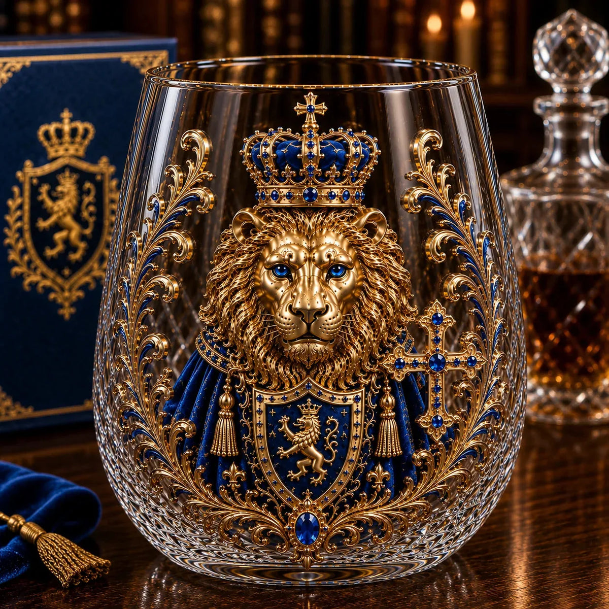 3D Crowned Lion Crystal Whiskey Glass – product image 8