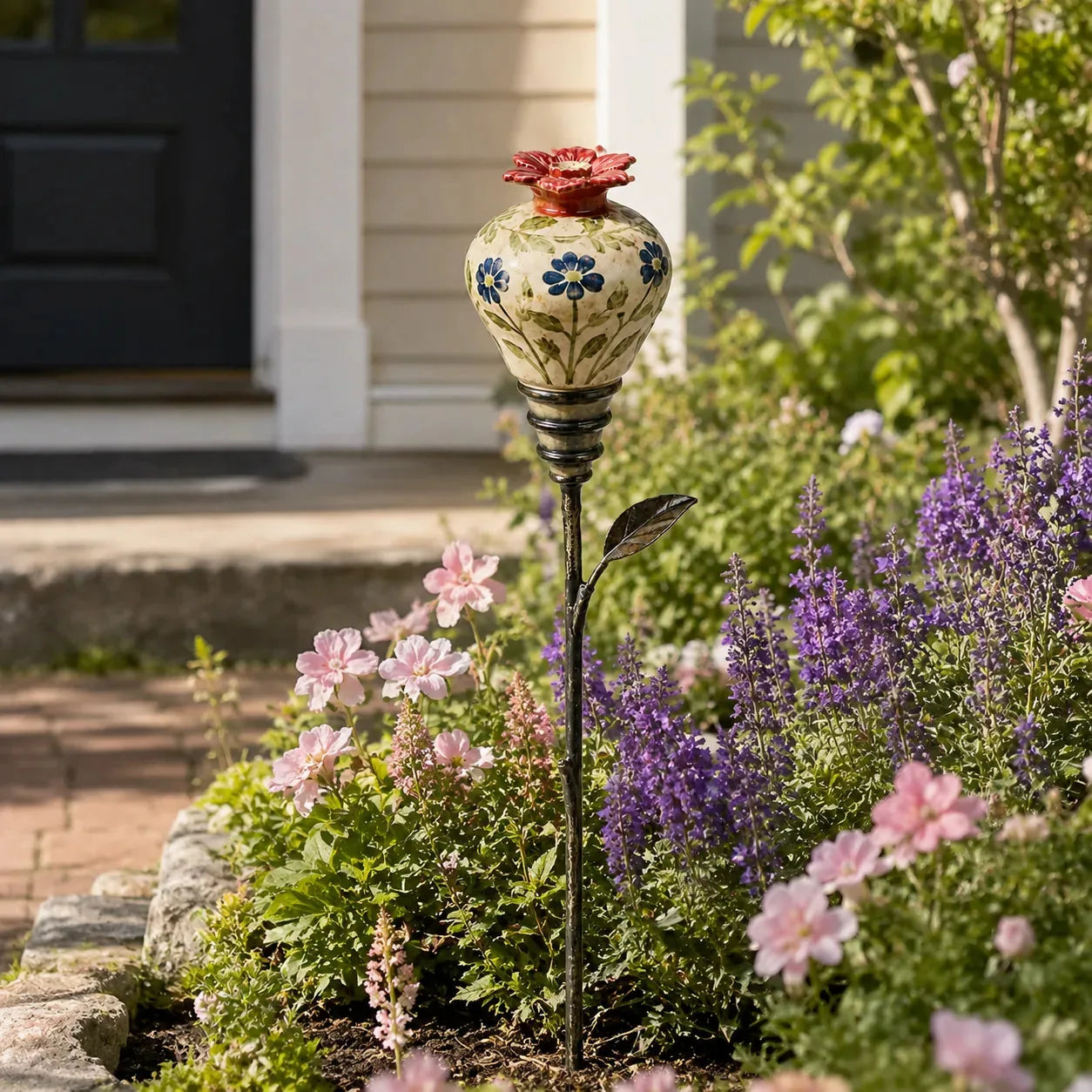 Vintage Ceramic Hummingbird Feeder Garden Stake – product image 1
