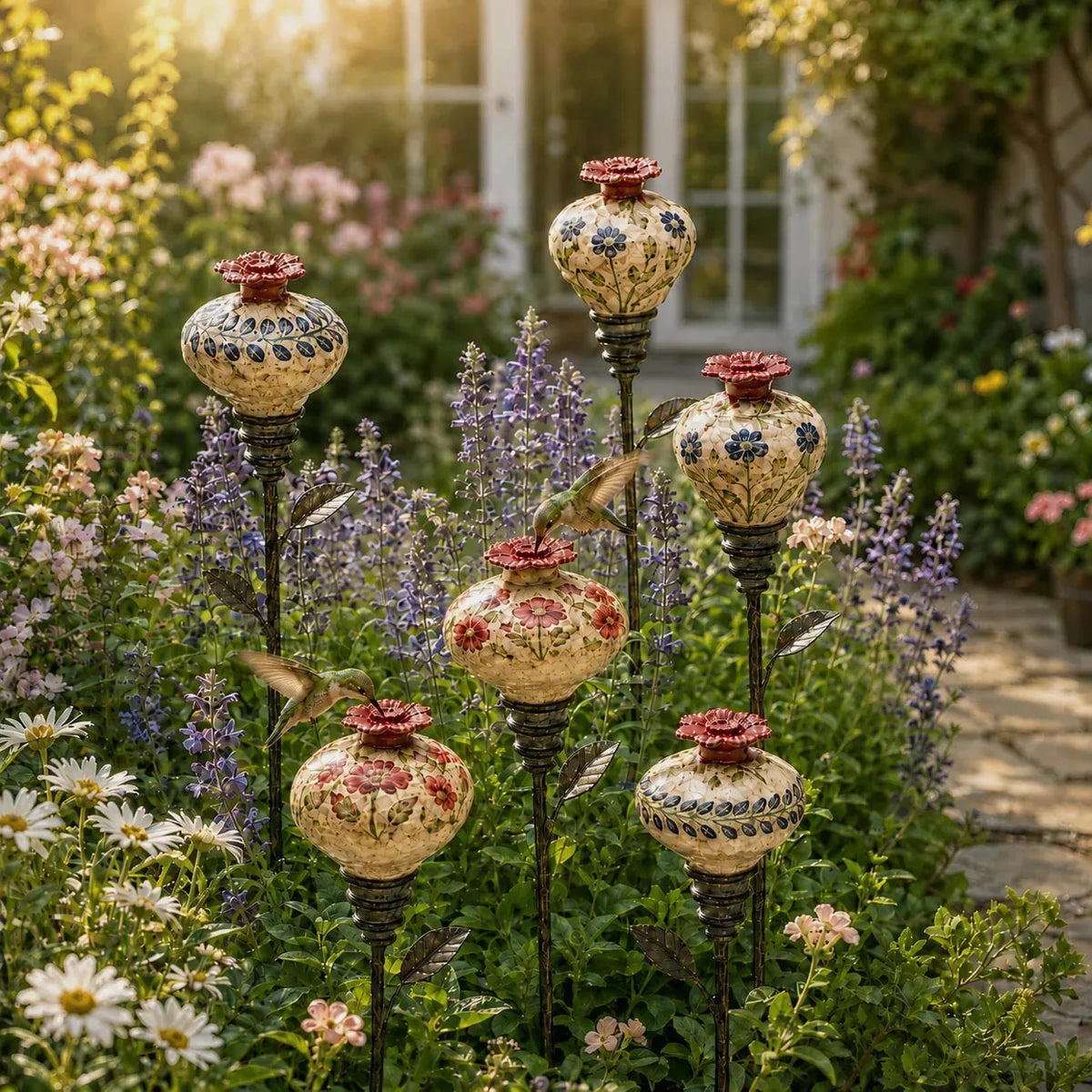 Vintage Ceramic Hummingbird Feeder Garden Stake – product image 3
