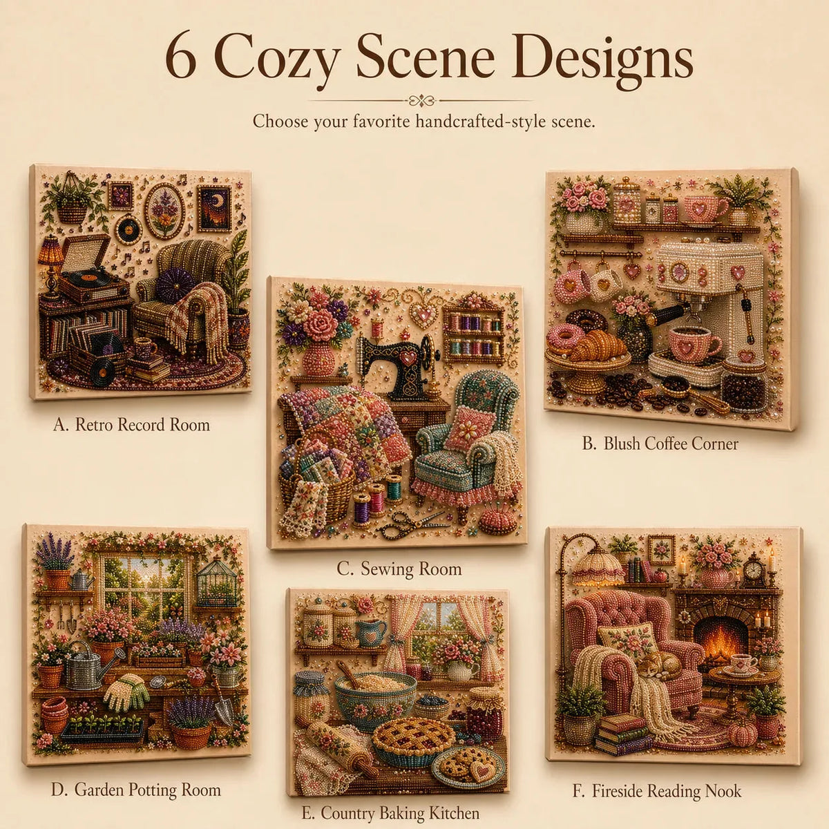 Cozy Hobby Room Diamond Painting Kit – 6 Designs – product image 6