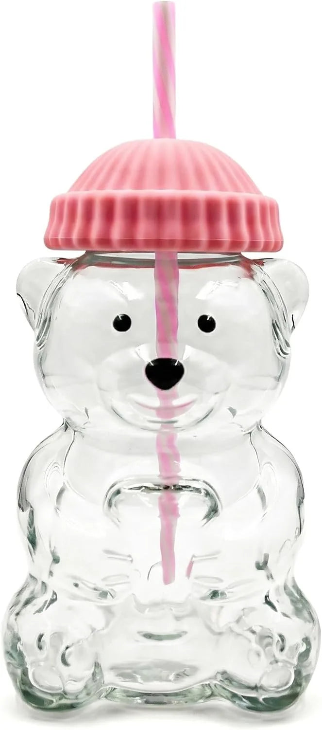 Bear-Shaped Glass Tumbler with Plush Hat – image 1