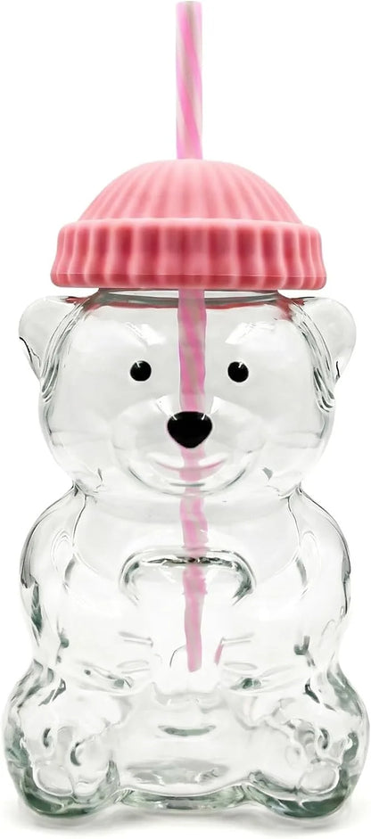 Bear-Shaped Glass Tumbler with Plush Hat – image 1