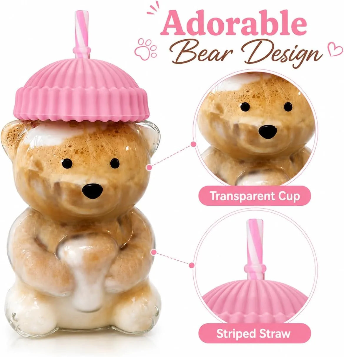 Bear-Shaped Glass Tumbler with Plush Hat – image 2