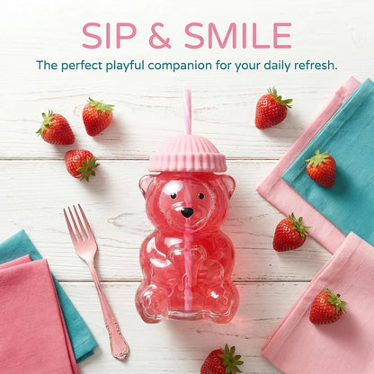 Bear-Shaped Glass Tumbler with Plush Hat – image 3