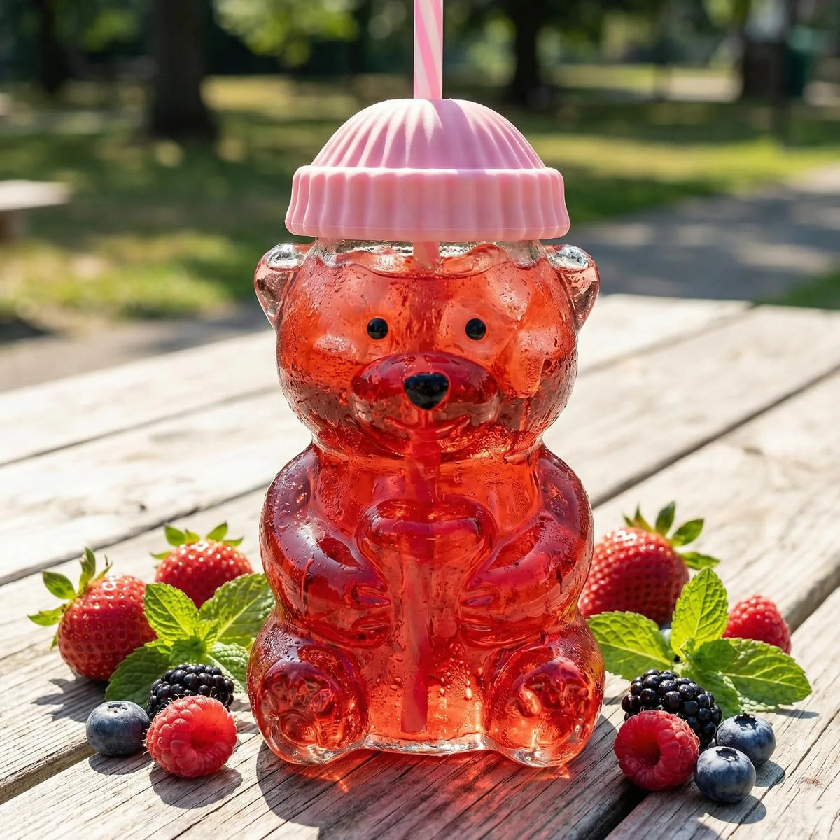 Bear-Shaped Glass Tumbler with Plush Hat – image 4