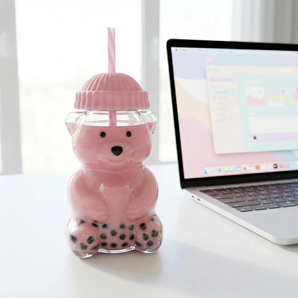Bear-Shaped Glass Tumbler with Plush Hat – image 5