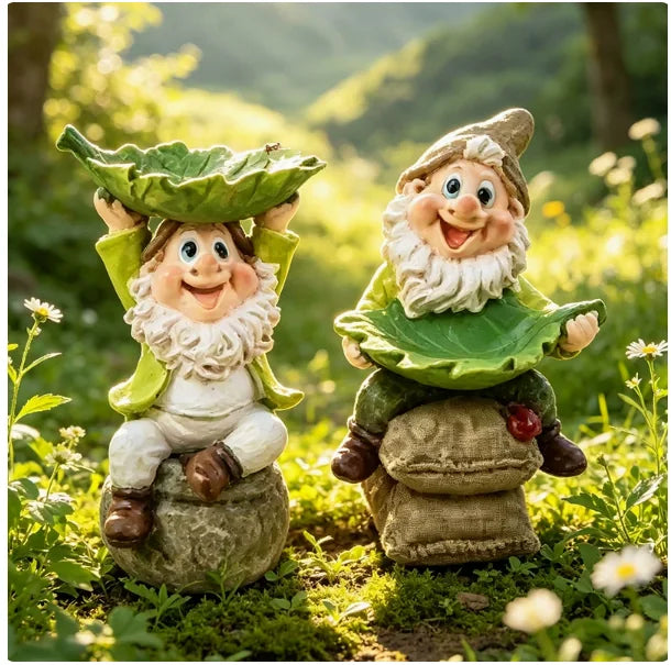 Gnome Leaf Bird Feeder Garden Statue – image 1