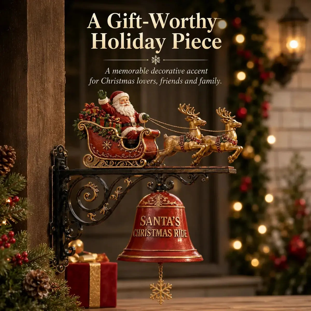 Santa Sleigh and Reindeer Bell for Festive Door and Outdoor Décor – image 2