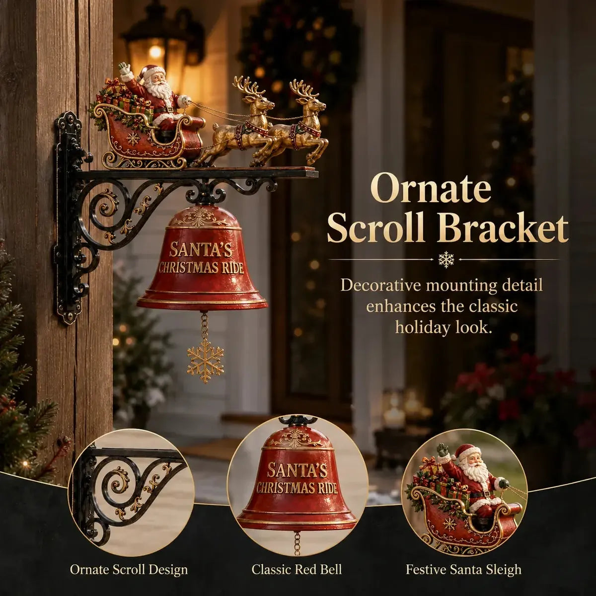 Santa Sleigh and Reindeer Bell for Festive Door and Outdoor Décor – image 3
