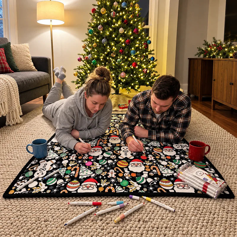 Family Christmas coloring activity blanket