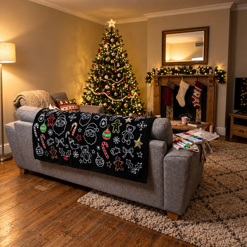 Finished Christmas blanket sofa display