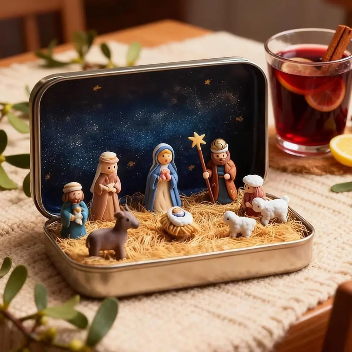 Mini Nativity Scene in a Gold Tin for Pocket-Size Christmas Display – image 2