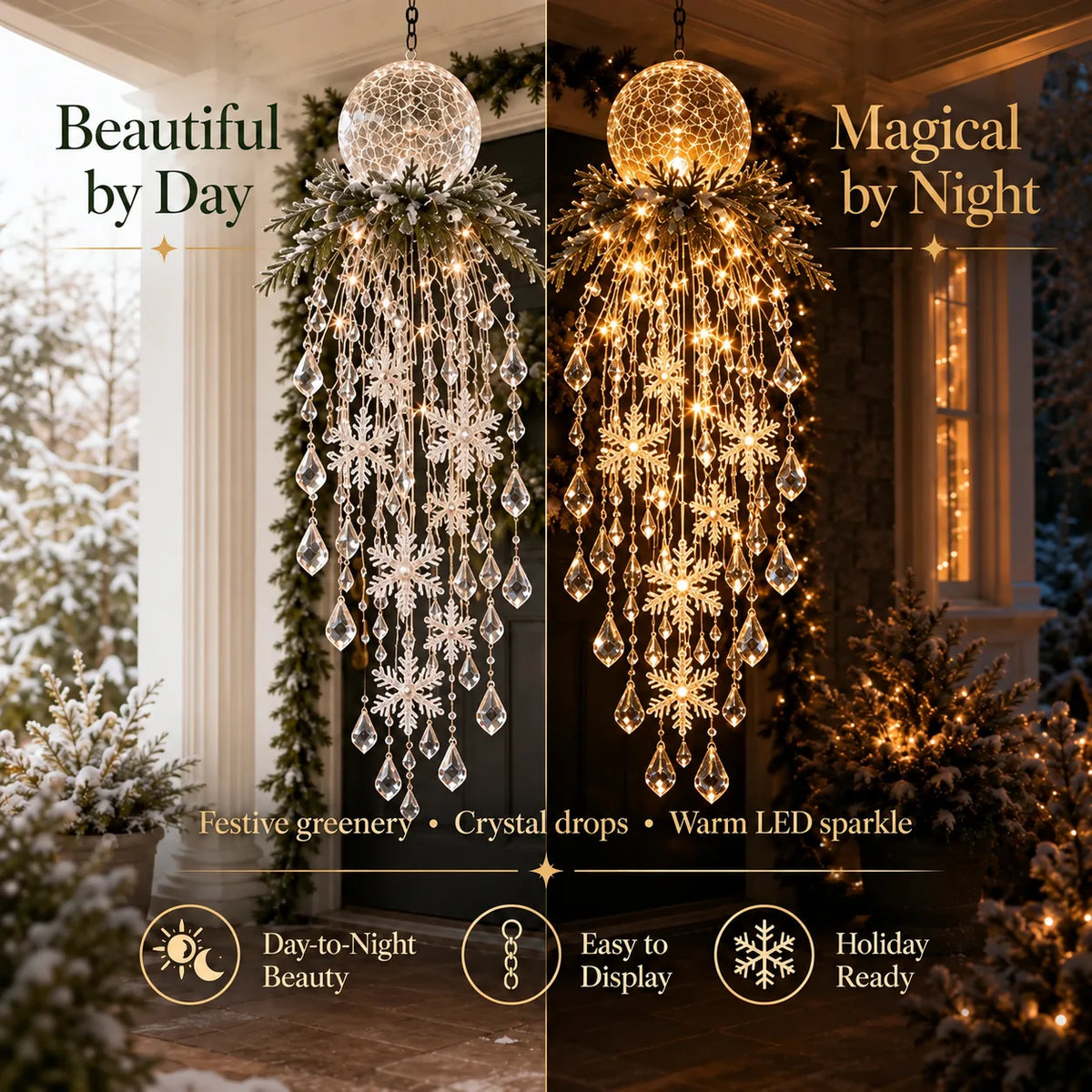 Cascading LED Christmas Porch Light with Crystal Drop Details – image 4