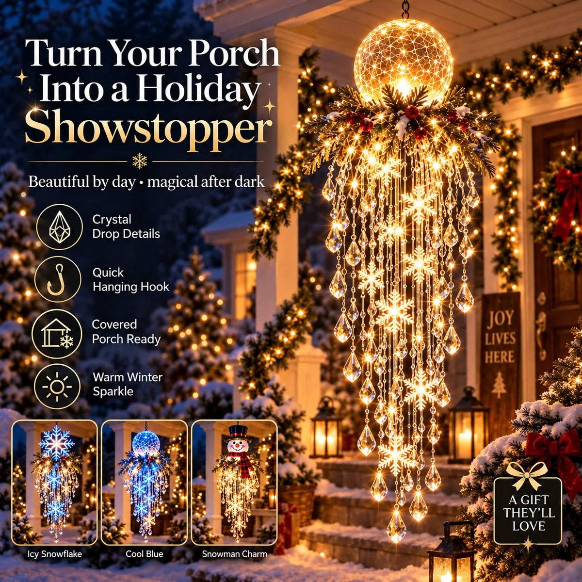 Cascading LED Christmas Porch Light with Crystal Drop Details – image 5